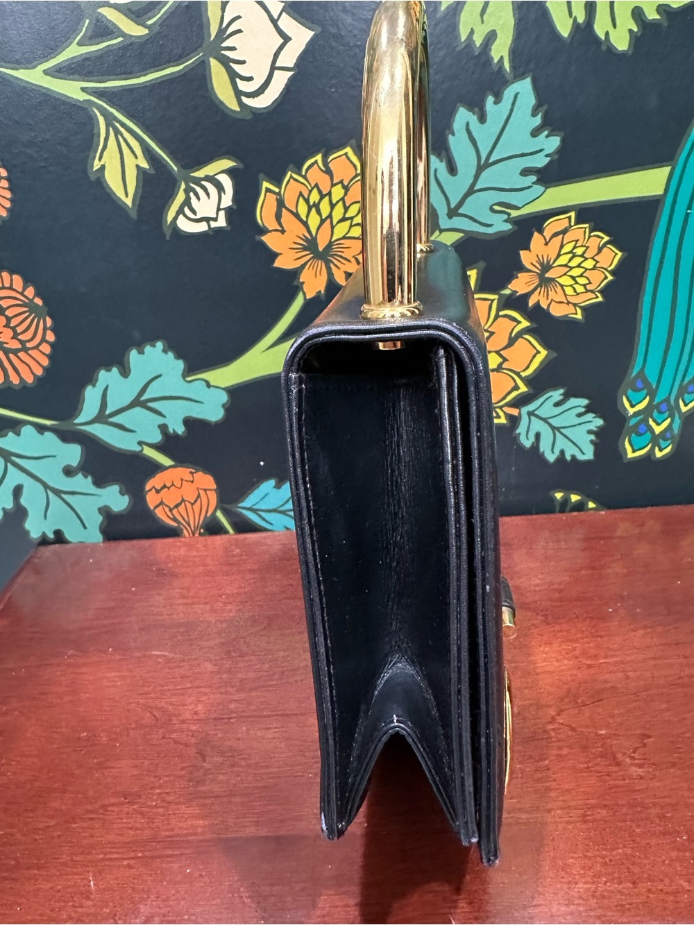 Vintage Bally Black Leather Top Handle Bag Gold Metal Handle Made in Italy - Picture 10 of 17
